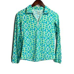 Icikuls Women’s 1/4 Zip Pullover‎ Geometric Print Blue Green Vented Cool Size XS